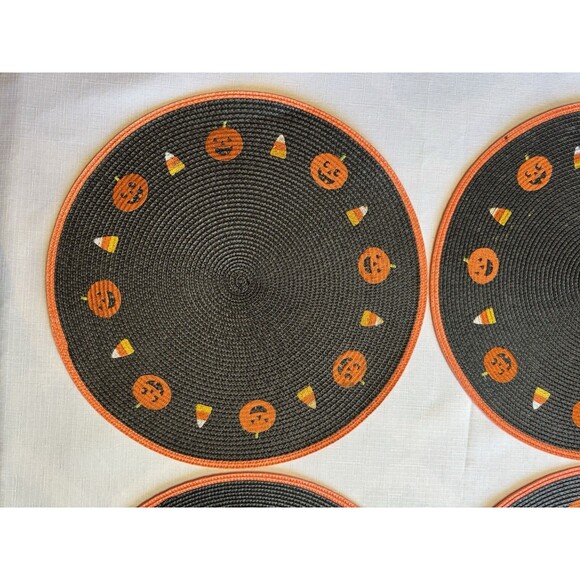 Halloween Pumpkin Place Mats Set of 4 Embroidered Excellent Preowned Condition - Picture 4 of 12